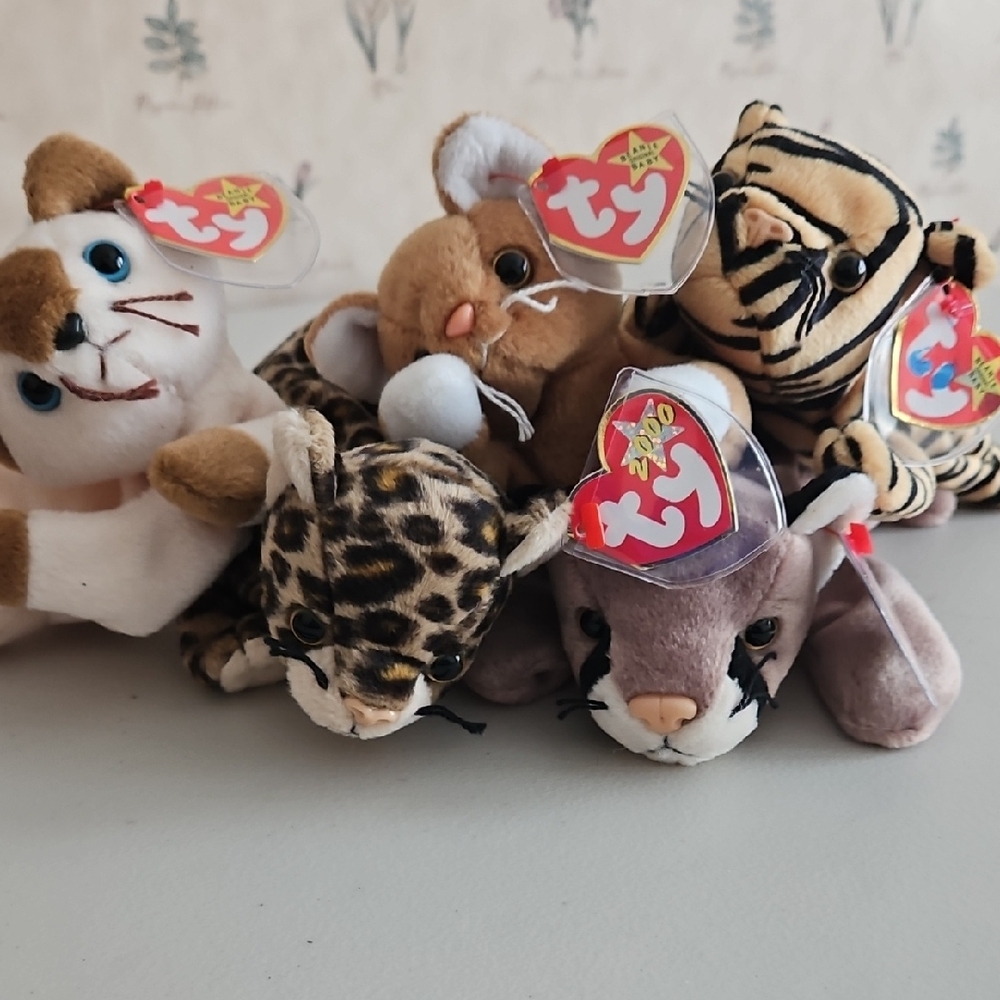 Bundle-Vuntage TY Beanie Babies Kitty Plush Toy Set Of 5